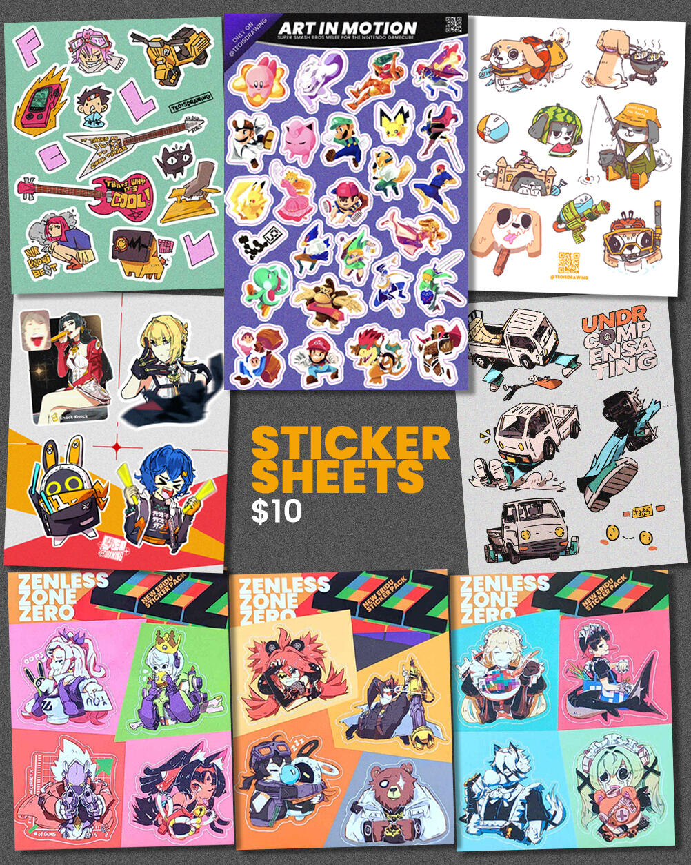 current selection of sticker sheets
