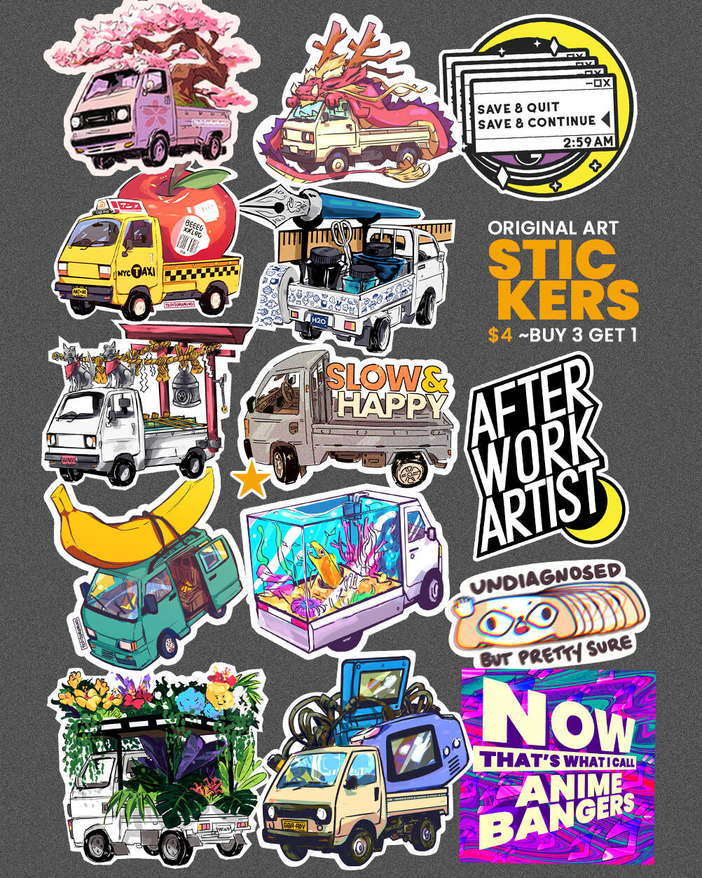 Current selection of original stickers
