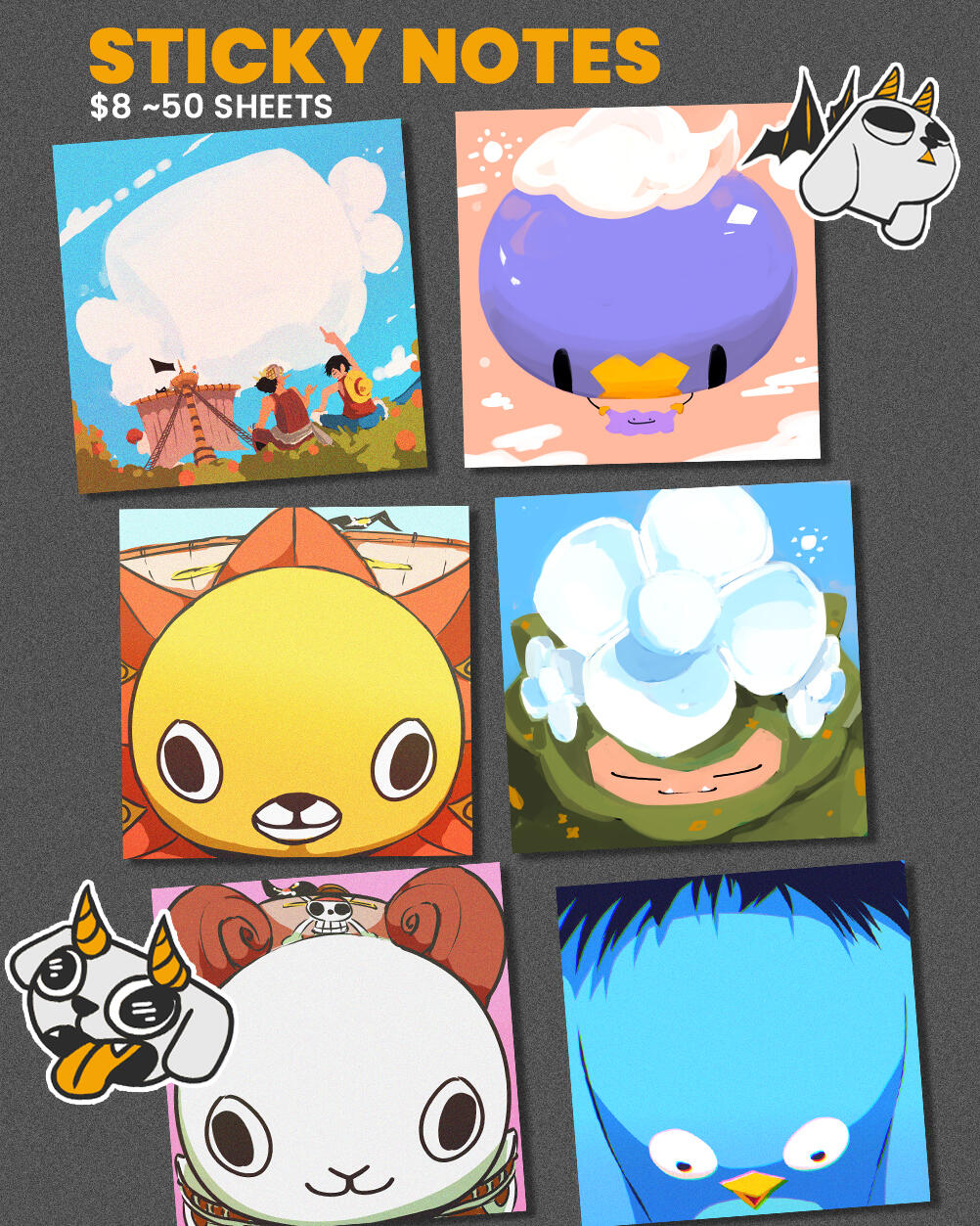 Current selection of sticky notepads